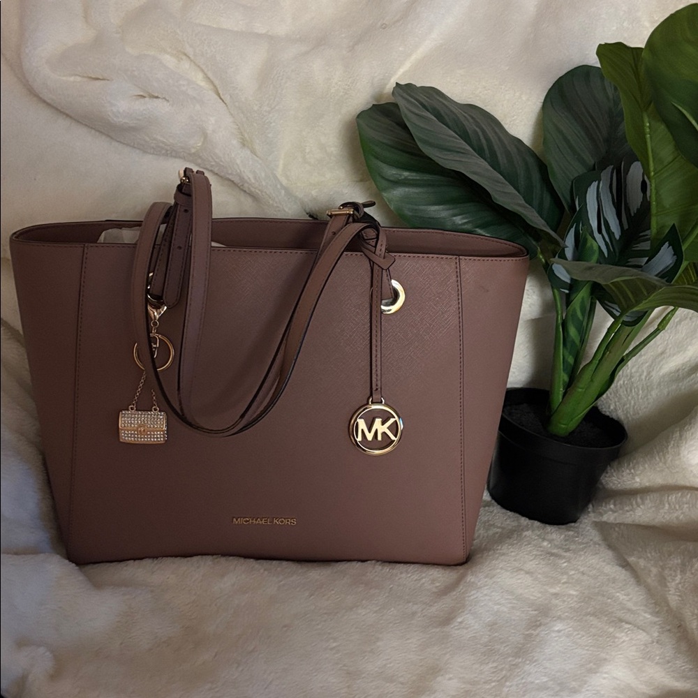 Michael Kors Brown Leather Tote with Gold Accents